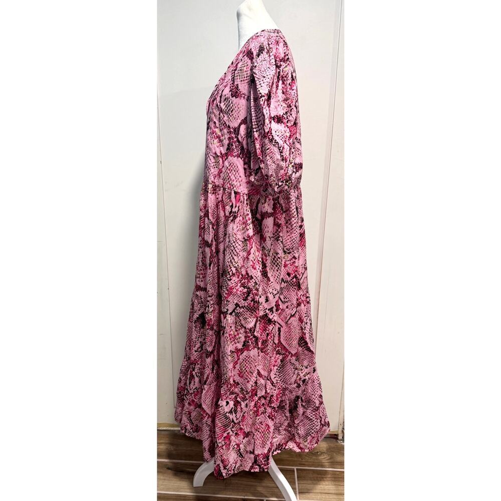 JUDE CONNALLY Jordana Tiered Swing Maxi Dress Gilded Snakeskin Size L - Picture 3 of 5